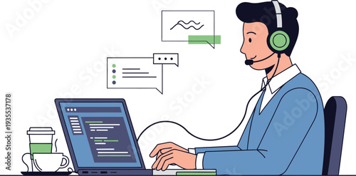 Software Developer Coding With Headset Illustration