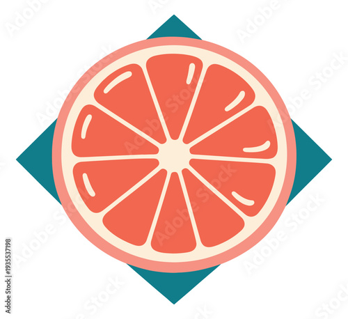 Flat design illustration of a grapefruit slice depicting a fresh cross section for healthy food concepts
