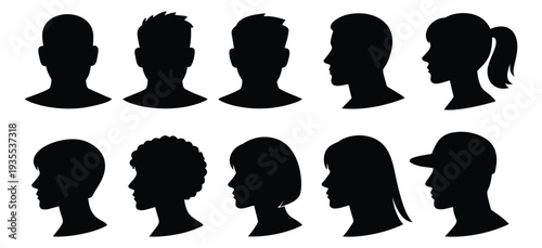 Modern graphic user profile avatars set featuring diverse men and women with various hairstyles and views for user interface and identity design