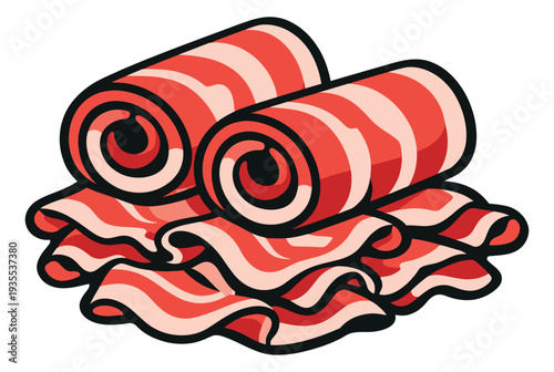Line art illustration of raw rolled meat slices depicting ingredients for hot pot and barbecue