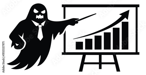 Stylized illustration of a ghost businessman depicting financial growth for business presentations