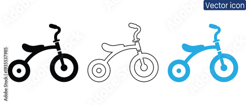 Versatile tricycle icons in black, white, and blue for various design projects