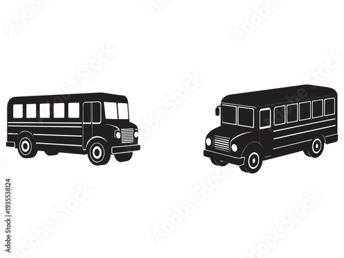 Two black buses side by side on white background  school transportation vehicles