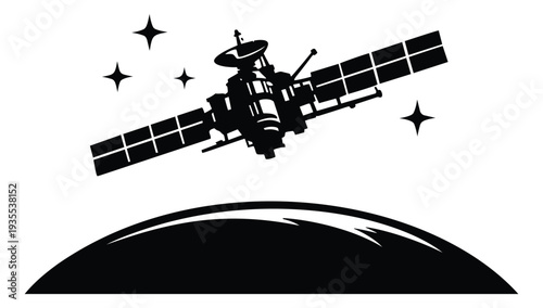 Graphic illustration of a satellite depicting orbiting above earth for space technology