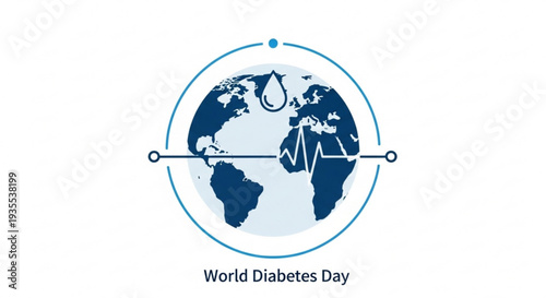 World diabetes day awareness graphic with globe and droplet on a white background