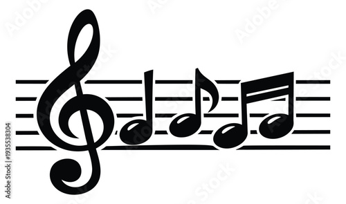 Iconic musical notation set featuring a treble clef and musical notes for design projects
