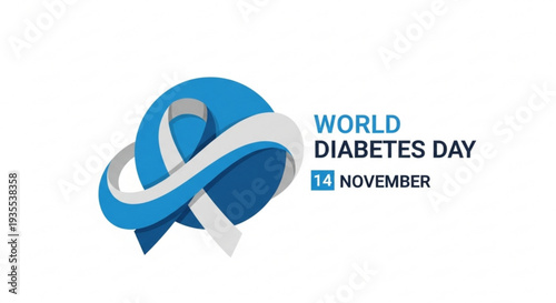 World diabetes day awareness graphic with blue and white ribbon on november 14th