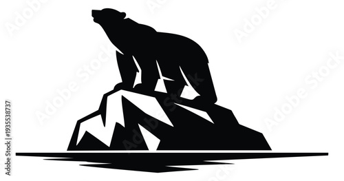 Silhouette illustration of a polar bear on an iceberg depicting looking up for wildlife and climate change concepts