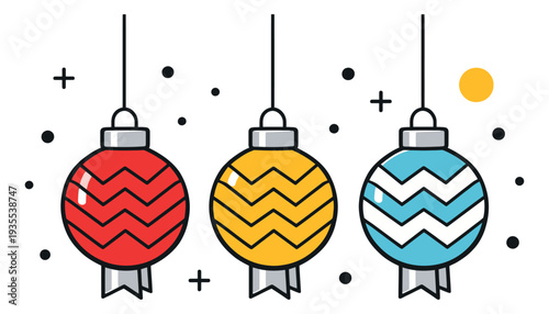 Geometric line art lanterns set featuring colorful zigzag patterns for party decoration