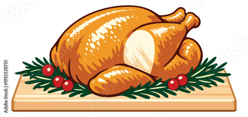Hand drawn style illustration of a roasted turkey depicting a holiday feast for seasonal dining
