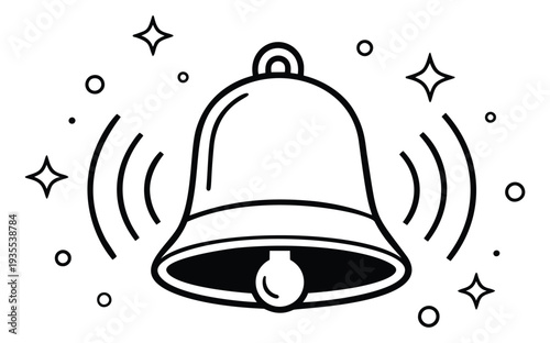 Line art illustration of a bell depicting a ringing notification for mobile alerts