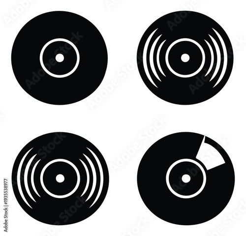 Graphic vinyl records set featuring different playback variations for music and entertainment themes