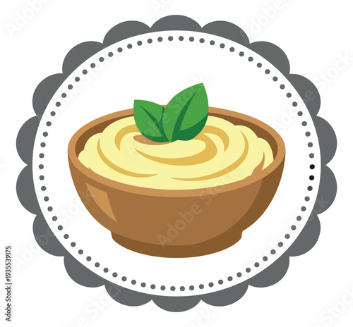 Graphic illustration of a bowl of hummus depicting a fresh appetizer for healthy recipe designs