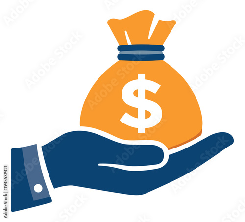 Graphic illustration of a hand holding a money bag depicting income for financial success