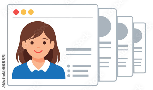 Modern flat applicant profile set featuring a smiling woman's avatar for online recruitment