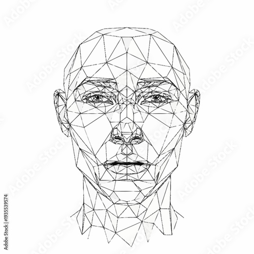 Geometric Human Face Wireframe Illustration.