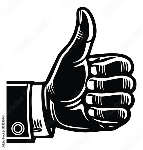Retro style line art illustration of a hand depicting a thumbs up gesture for business success and agreement