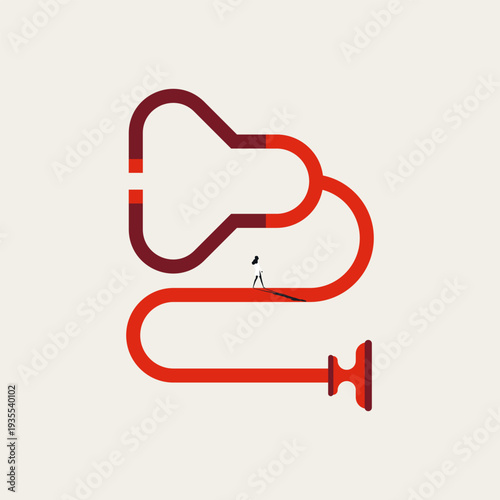 Minimal vector illustration concept depicting a doctor medical career choice. A healthcare professional navigating a stethoscope path. Optimized graphic for ambition and journey themes.