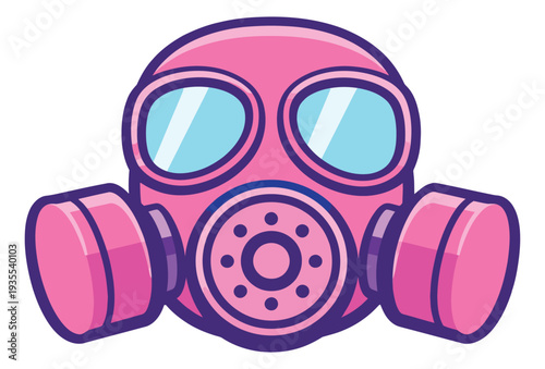 Cartoon illustration of a pink gas mask depicting protection for safety
