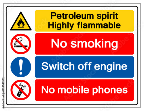 Petroleum Spirit Highly Flammable No Smoking Or Naked Light Symbol Sign, Vector Illustration, Isolate On White Background Label.EPS10