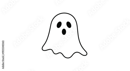 Minimalist black outline of a ghostly figure with a surprised facial expression for simple halloween themed decorations.