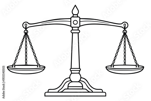 Hand drawn line art illustration of a balance scale depicting fairness and justice for legal and ethical concepts