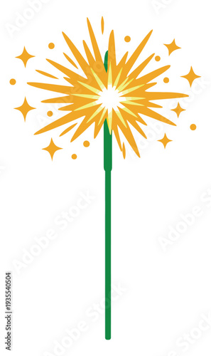 Stylized illustration of a lit sparkler depicting bright sparks for holiday celebrations