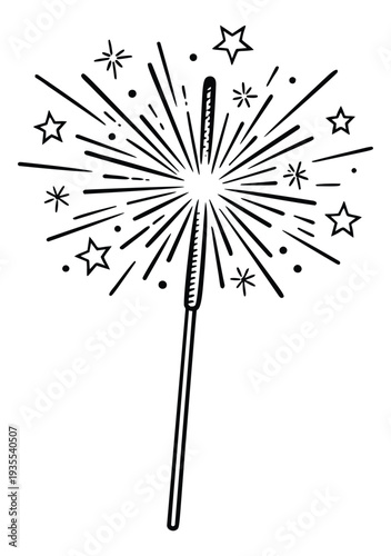 Line art illustration of a sparkler depicting a festive explosion for celebration