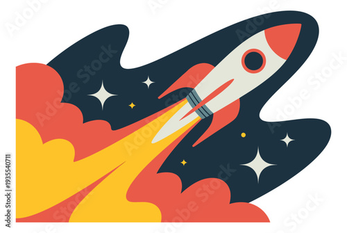 Flat design illustration of a rocket depicting it launching into space for business startup concepts