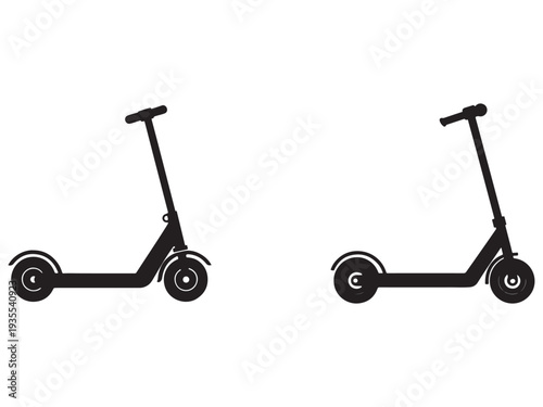 Two black electric scooters side by side on white background  modern transportation  urban mobility  scooter icons