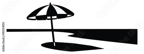 Simple silhouette illustration of a beach umbrella depicting a relaxing beach scene for summer travel concepts