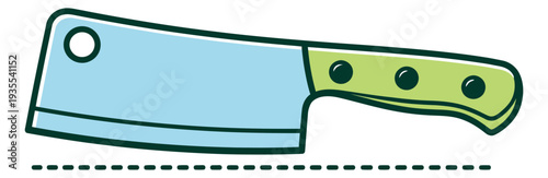 Hand drawn line art illustration of a meat cleaver depicting a kitchen cutting tool for food preparation