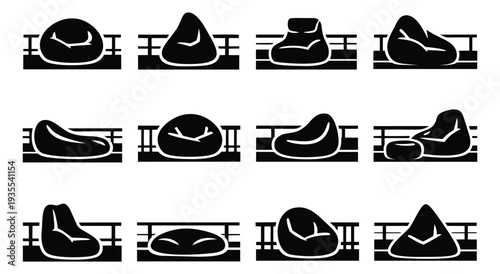 Glyph style bean bag chair set featuring diverse relaxed shapes for comfortable interior design