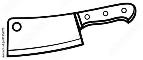 Line art illustration of a butcher knife depicting a kitchen utensil for food preparation