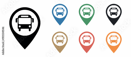 Bus Concept Vector Icon Set Public Transport Symbols