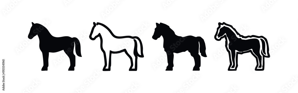 Fototapeta premium Horse Silhouette Icon Set with Solid and Outline Designs