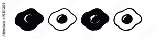 Fried Egg Icons Set. Breakfast Meal Silhouette and Outline Vector.