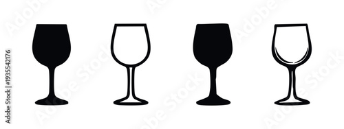 Wine Glass Icons Set - Various Styles of Drinkware Symbols for Beverages