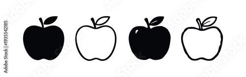 Simple Apple Icons Set with Solid and Outline Styles in Black and White