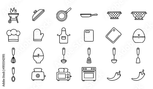 Modern Thin Line Culinary Icons Vector Set Editable Kitchen Appliance and Utensil Outline Collection