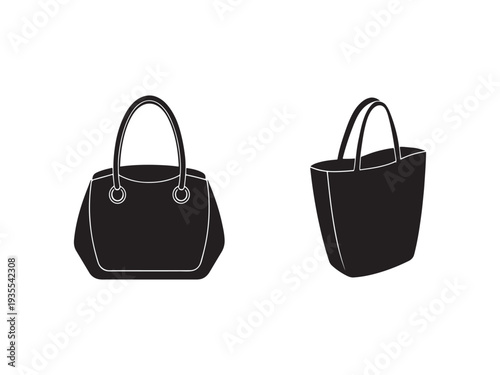 Two black handbags with white outlines on white background for fashion and shopping concepts  handbag designs