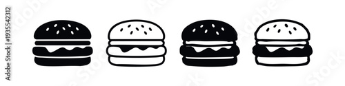 Classic hamburger icons set. Burger sandwich vector collection, minimalist flat and outline design.