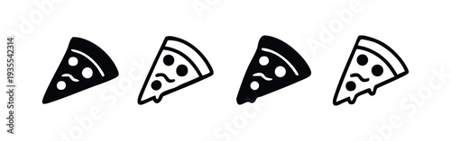 Delicious Pizza Slice Icons. Fast Food Silhouettes with Melted Cheese Detail.