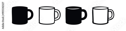 Versatile Drink Mug Icons Set. Black and White Beverage Container Silhouettes.