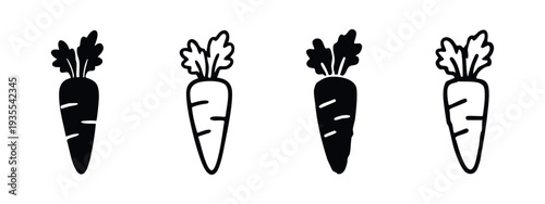 Carrot icons set. Vegetable food vector collection, healthy eating illustrations in flat and outline style.