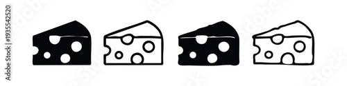 Cheese Wedge Icon Set. Black and white hand drawn style dairy food symbols.