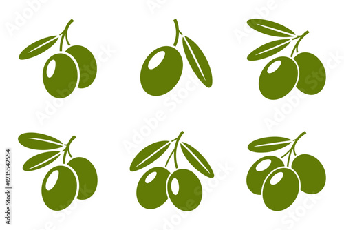 Green olives with leaves icons