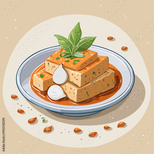 Delicious Fried Tofu Dish with Savory Sauce and Fresh Herbs
