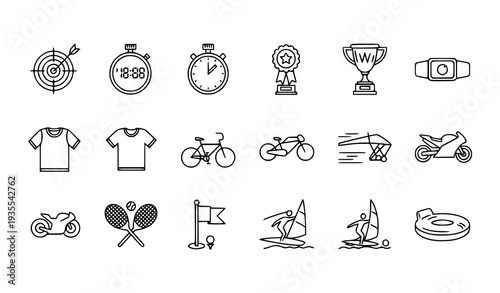 Minimal Athletic Thin Line Icon Collection Vector Outdoor Sport and Leisure Outline Set
