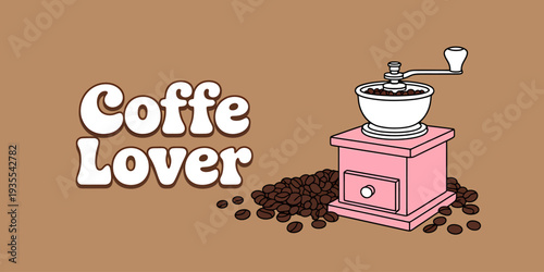 Pink coffee grinder with coffee beans